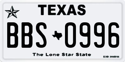 TX license plate BBS0996