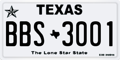 TX license plate BBS3001