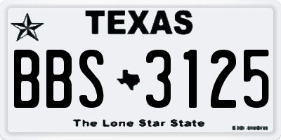 TX license plate BBS3125