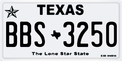 TX license plate BBS3250