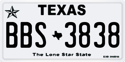 TX license plate BBS3838