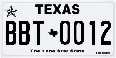TX license plate BBT0012