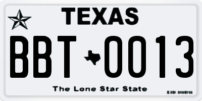 TX license plate BBT0013