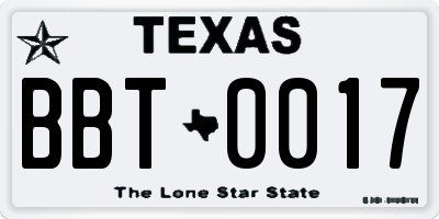 TX license plate BBT0017