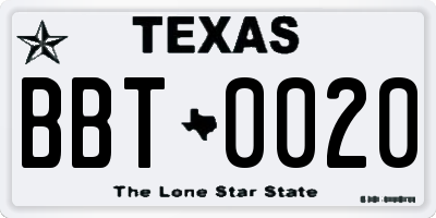 TX license plate BBT0020
