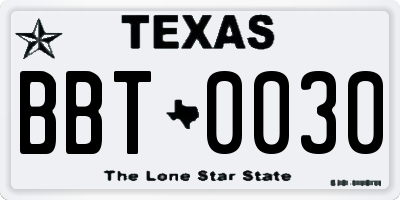 TX license plate BBT0030