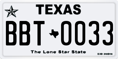 TX license plate BBT0033
