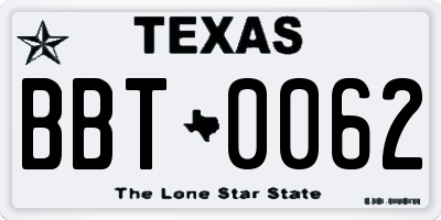 TX license plate BBT0062