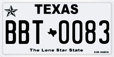 TX license plate BBT0083