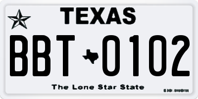 TX license plate BBT0102