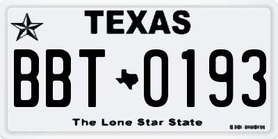 TX license plate BBT0193