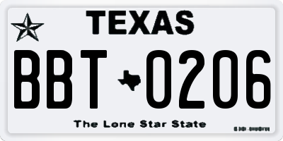 TX license plate BBT0206