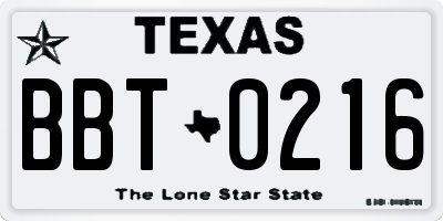 TX license plate BBT0216