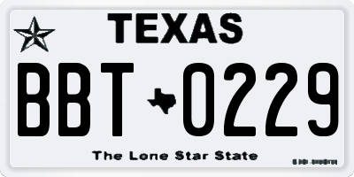 TX license plate BBT0229