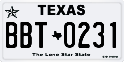 TX license plate BBT0231