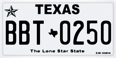TX license plate BBT0250