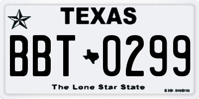 TX license plate BBT0299