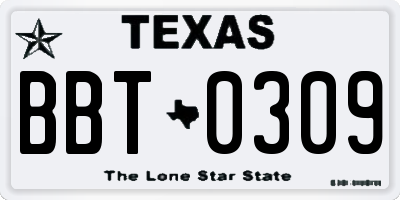 TX license plate BBT0309