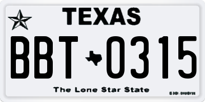 TX license plate BBT0315