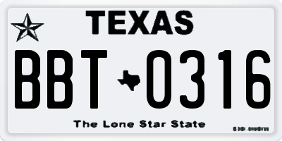TX license plate BBT0316