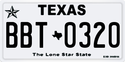 TX license plate BBT0320