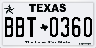 TX license plate BBT0360