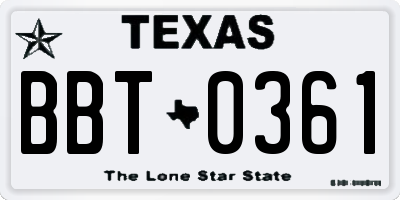 TX license plate BBT0361