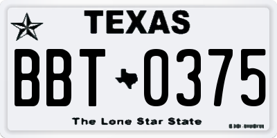 TX license plate BBT0375