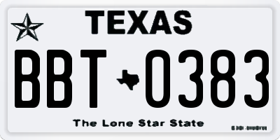 TX license plate BBT0383