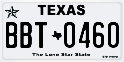 TX license plate BBT0460