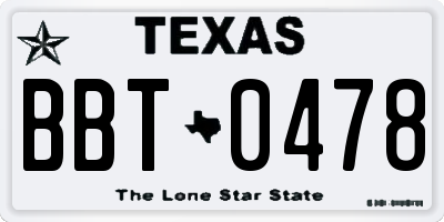 TX license plate BBT0478
