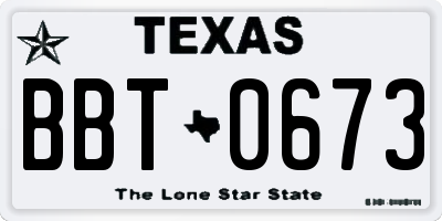 TX license plate BBT0673