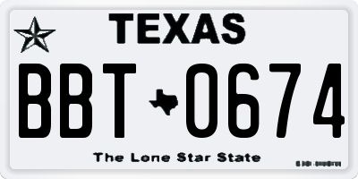 TX license plate BBT0674
