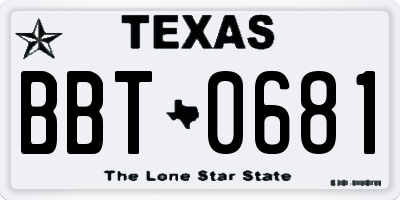 TX license plate BBT0681