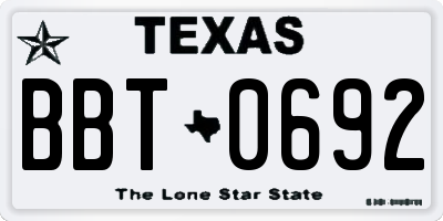 TX license plate BBT0692