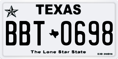 TX license plate BBT0698