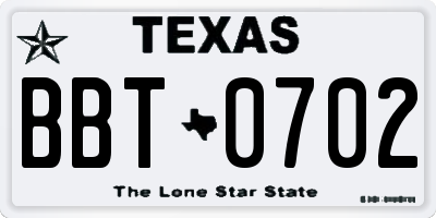 TX license plate BBT0702