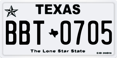TX license plate BBT0705