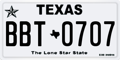 TX license plate BBT0707