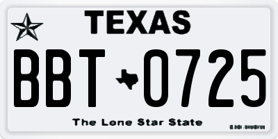 TX license plate BBT0725