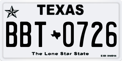 TX license plate BBT0726