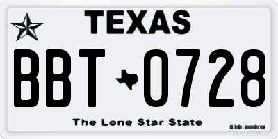 TX license plate BBT0728