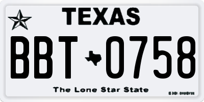 TX license plate BBT0758