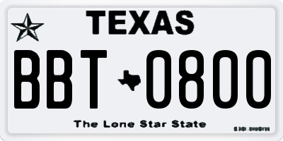 TX license plate BBT0800