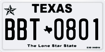 TX license plate BBT0801