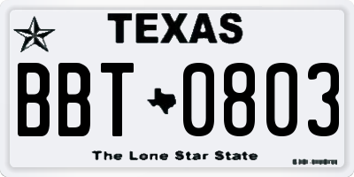 TX license plate BBT0803