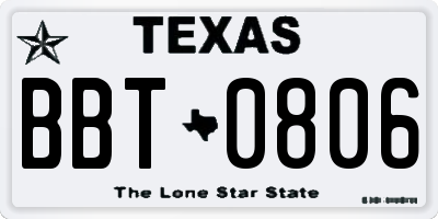 TX license plate BBT0806