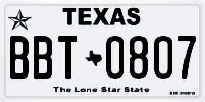 TX license plate BBT0807