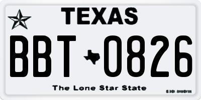 TX license plate BBT0826