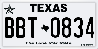 TX license plate BBT0834